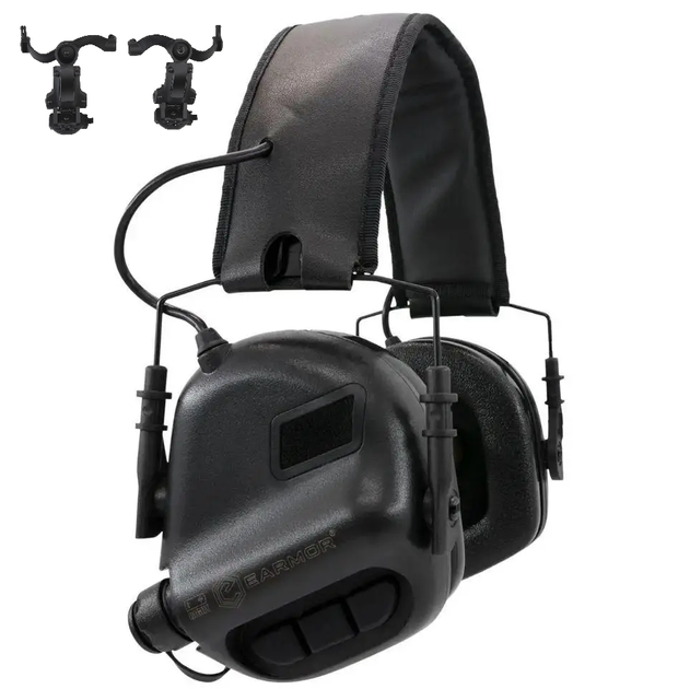 Тактичні навушники Earmor М31 + кріплення на шолом OPS Core чебурашка Чорний (Kali) - зображення 1