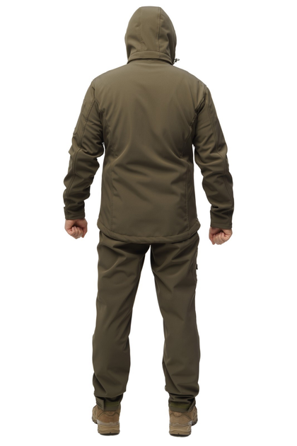 Костюм демисезонный мужской Soft shel на флисе Олива 58 брюки куртка с капюшоном с водонепроницаемого и ветронепродуваемого материала повседневный - изображение 2