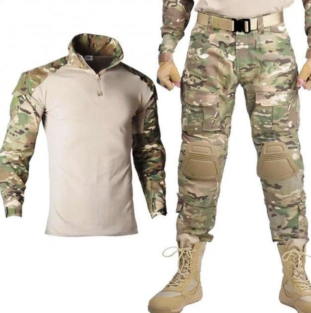 Тактический костюм 3 в 1, рубашка+ Брюки + наколенники и налокотники размер 3XL - изображение 1