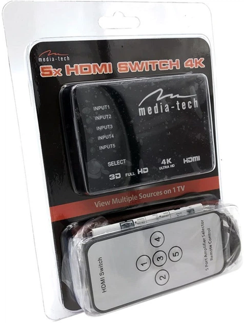 Przełącznik Media-Tech MT5207 HDMI 5xports HDMI switch remote controlled 4K resolution support - obraz 4