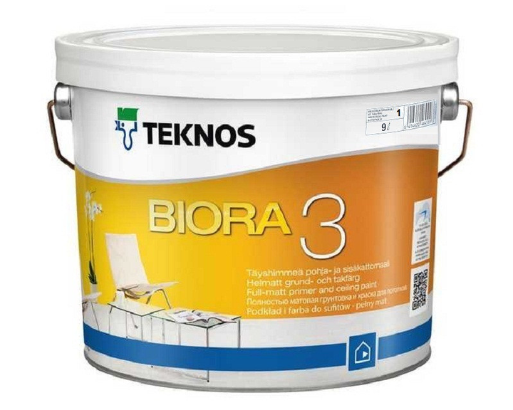 Фарба акрилова TEKNOS BIORA 3 для стель біла (база 1) 9л - зображення 1