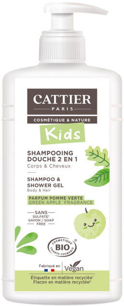 Szampon do oczyszczania włosów Cattier Paris Kids Shampoo and Shower Gel Green Apple Fragrance Organic 500 ml (3283950924368) - obraz 1