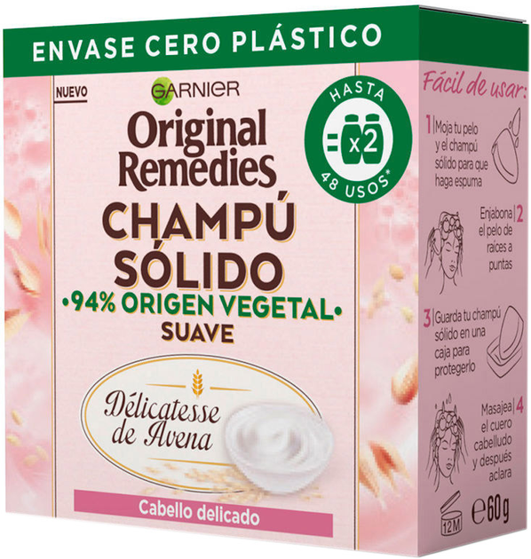 Szampon do oczyszczania włosów Garnier Original Remedies Champoo Solido Suave De Avena 2 X 60 g (8445098100263) - obraz 1