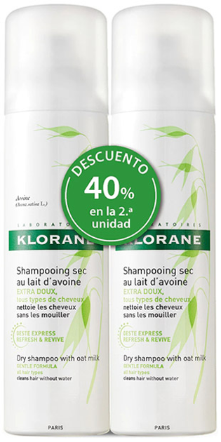Сухий Шампунь для очищення волосся Klorane Ultra Gentle Dry Shampoo Oat Extract 2 x 150 мл (3282779324533) - зображення 1
