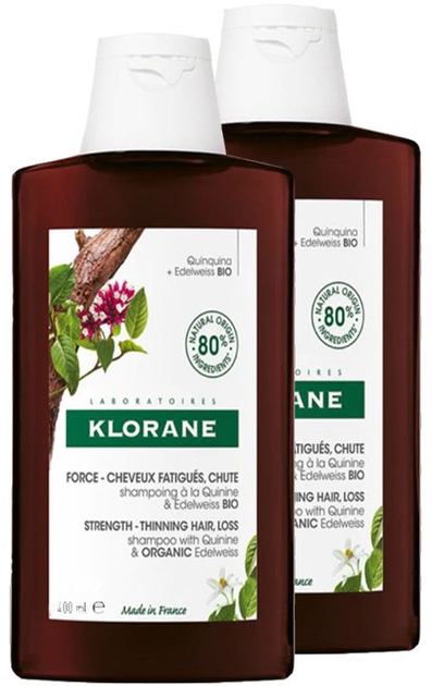 Шампунь від випадіння волосся Klorane Shampoo With Quinine And Edelveiss Bio 2 x 400 мл (3282779316293) - зображення 1