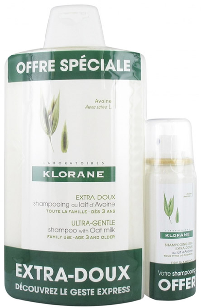 Набір Klorane Extra Gentle Oatmeal Shampoo 400 мл + Dry Shampoo 50 мл (3282779327718) - зображення 1