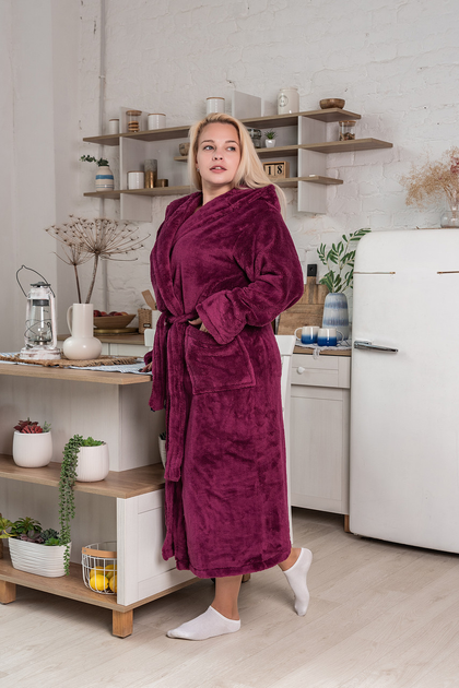 Женский длинный махровый халат с капюшоном, мягкий домашний теплый ...