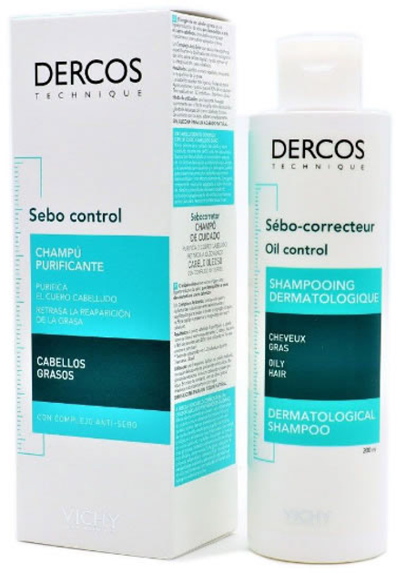 Szampon do odbudowy włosów Vichy Dercos Oily Hair Sebum Control Shampoo 200 ml (8431567376703) - obraz 1