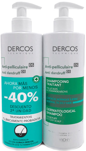 Zestaw Vichy Dercos Double Dandruff Shampoo Grasa 2 x 400 ml (8431567492243) - obraz 1