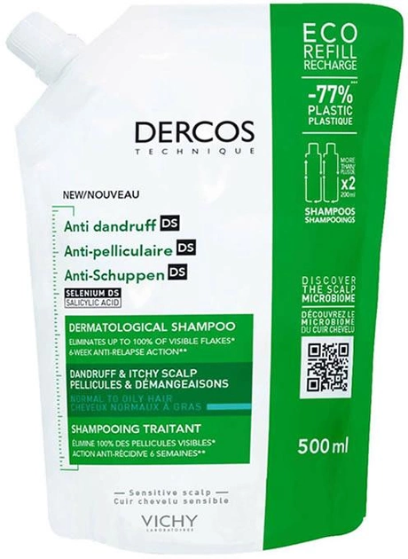 Szampon od łupieżu Vichy Dercos Anti-dandruff Shampoo Normal To Oily Hair Ecorefill 500 ml (3337875787192) - obraz 1
