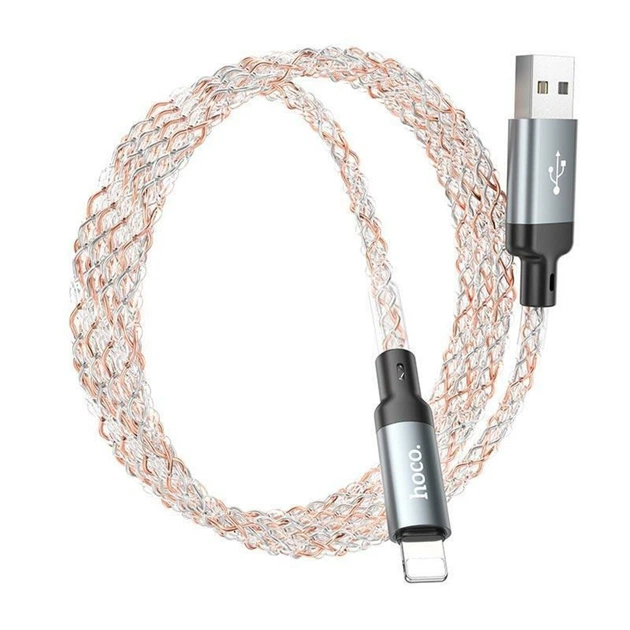 Кабель HOCO с подсветкой Lightning Shine charging data cable U112 |1m, 2.4A| Grey - изображение 4