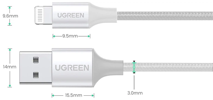 Kabel Ugreen US199 USB 2.0 to Lightning 2.4 A 2 m pleciony Silver (6957303861637) - obraz 2