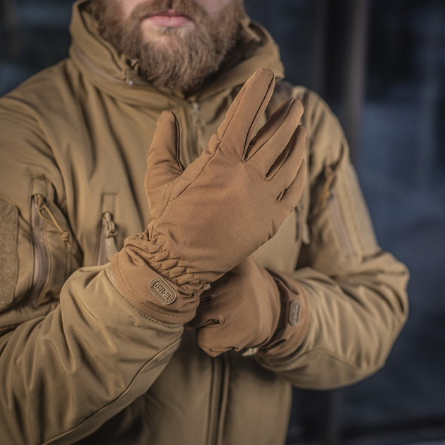 Зимові сенсорні тактичні рукавички M-Tac Soft Shell Coyote Розмір S - зображення 1