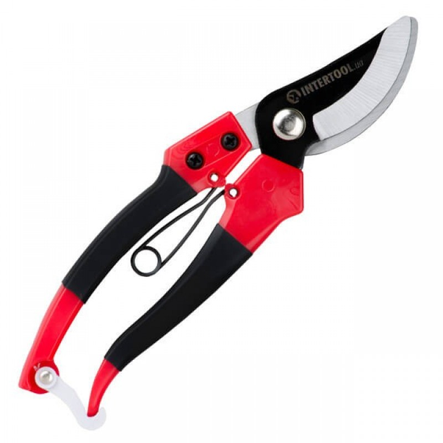 Секатор садовый плоскостной INTERTOOL FT-1000 200 мм ножницы для цветов винограда и веток с фиксатором рукояток и пружинкой - изображение 1