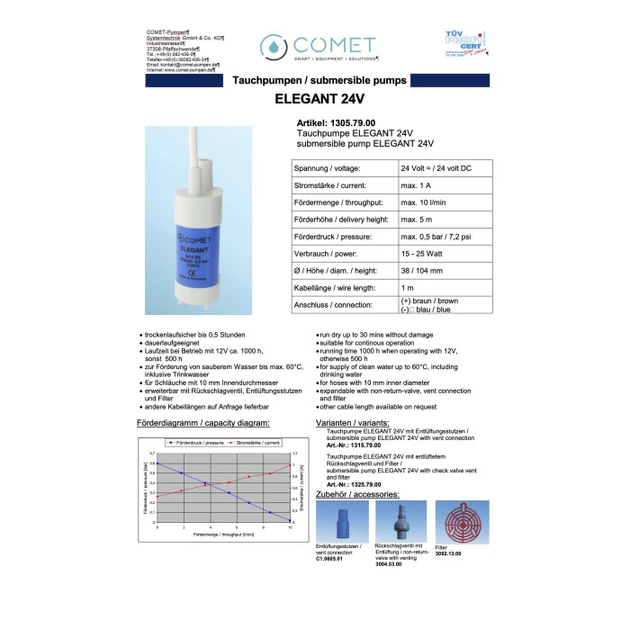Занурювальний насос Comet Elegant 24v 10 л / хв 1305.79.00 - зображення 4