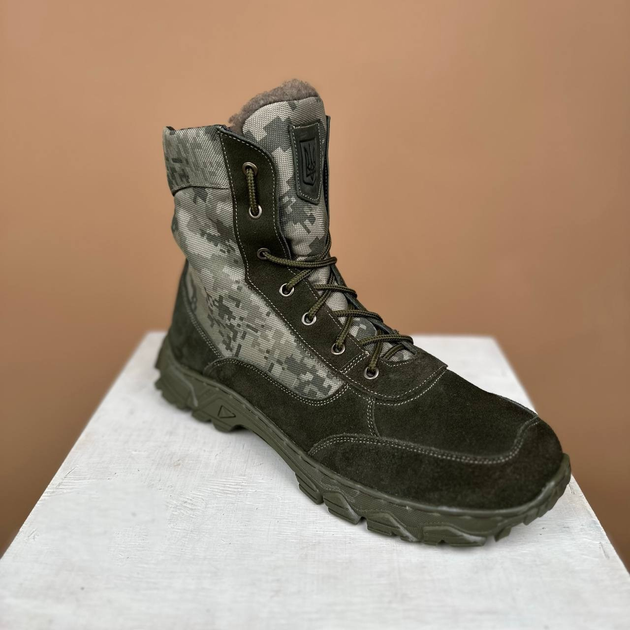 Тактичні чоловічі черевики Kindzer шкіряні натуральне хутро 41 олива - зображення 2