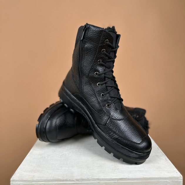 Тактические женские ботинки Kindzer кожаные натуральный мех 36 чёрные - изображение 1