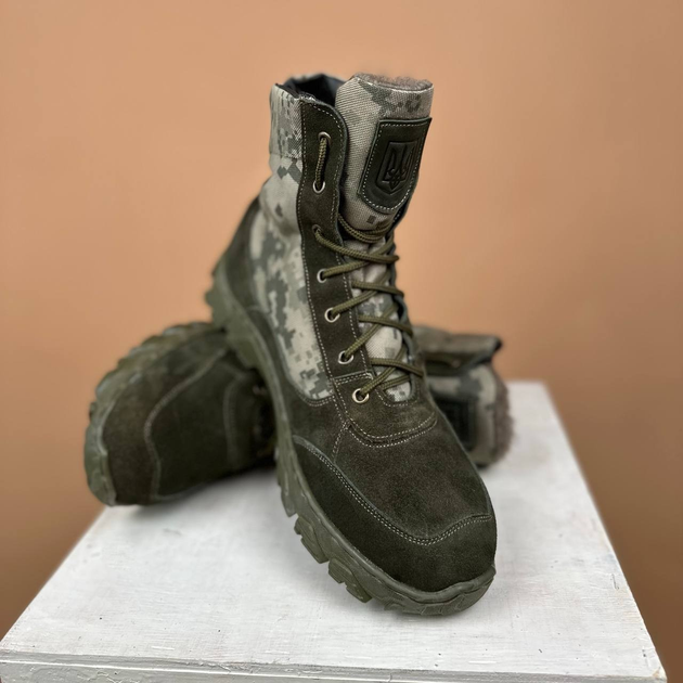 Тактические мужские ботинки Kindzer кожаные натуральный мех 43 олива - изображение 1