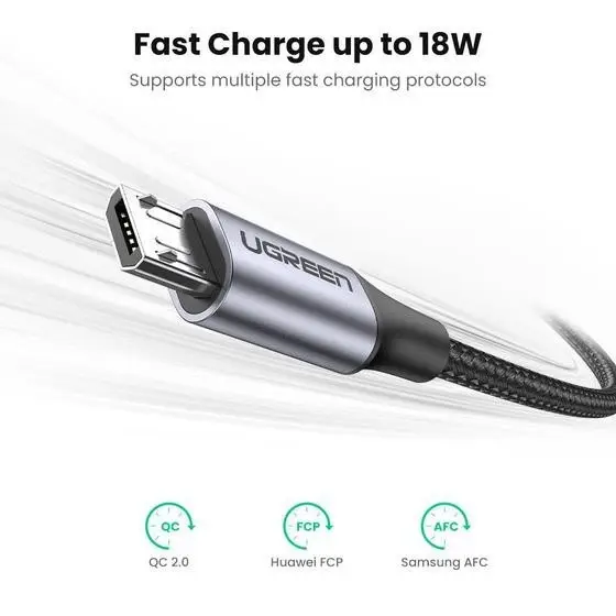 Кабель UGREEN US290 USB 2.0 A to Micro USB Cable Nickel Plating Aluminum Braid 2m (Black) (UGR-60148) (UGR-60148) - изображение 3