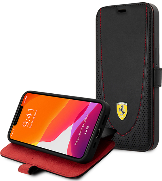 Etui z klapką Ferrari Book Leather Curved Line do Apple iPhone 13 Pro Black (3666339025373) - obraz 1