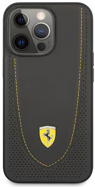 Etui plecki Ferrari Leather Curved Line do Apple iPhone 13 Pro Black (3666339025496) - obraz 1