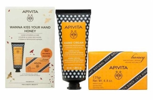 Zestaw Apivita Honey Hand Cream 50 g + Natural Solid Soap 125 g (5201279093525) - obraz 1