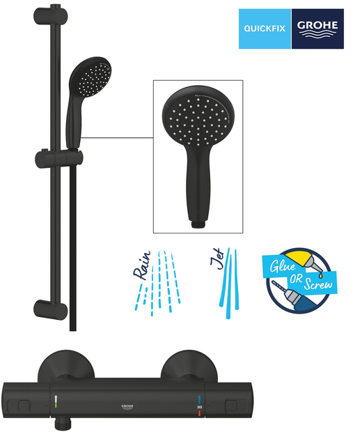 Смеситель для душа с термостатом GROHE QuickFix Precision Start Black ...