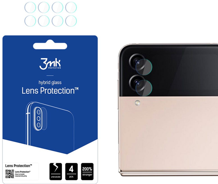 Комплект захисних стекол 3MK Lens Protect для камери Samsung Galaxy Flip 4 4 шт - зображення 1