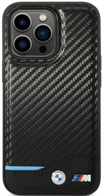 Etui plecki BMW Leather Carbon do Apple iPhone 13/13 Pro Black (3666339125424) - obraz 1