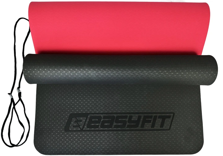 Килимок для йоги та фітнесу EasyFit TPE+TC 6мм двошаровий чорний-червоний - зображення 2
