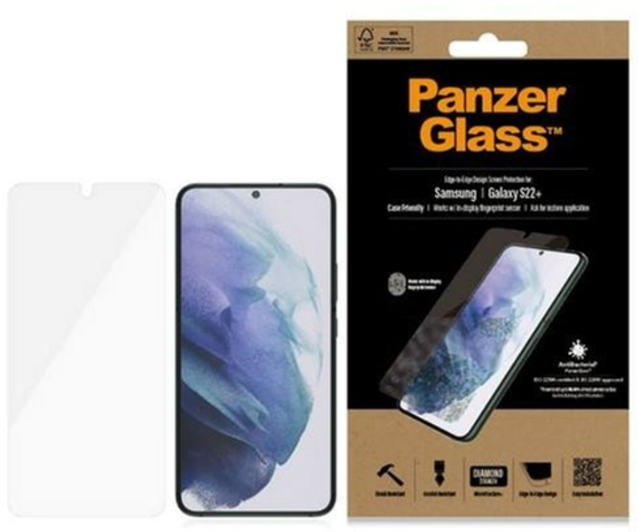 Захисне скло Panzer Glass E2E Microfracture для Samsung Galaxy S22+ SM-G906 антибактеріальне - зображення 1