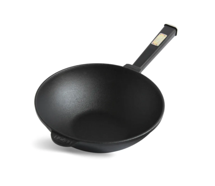 Сковорода чугунная Brizoll WOK Black 2,8 л 260х80 мм с черной деревянной ручкой и чугунной крышкой черная (91-90-W26HP1-1) - зображення 2