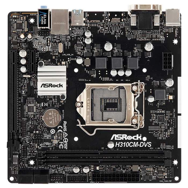 Материнська плата AsRock H310CM-DVS (H310CM-DVS) (Socket 1151 v2, Intel H310, Micro-ATX) Б/в - Фото 1 Материнська плата AsRock H310CM-DVS (H310CM-DVS) (Socket 1151 v2, Intel H310, Micro-ATX) Б/в - изображение 1