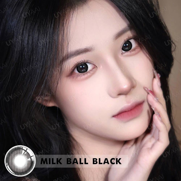 Линзы цветные без диоптрий чёрные Milk Ball Black + контейнер для ...