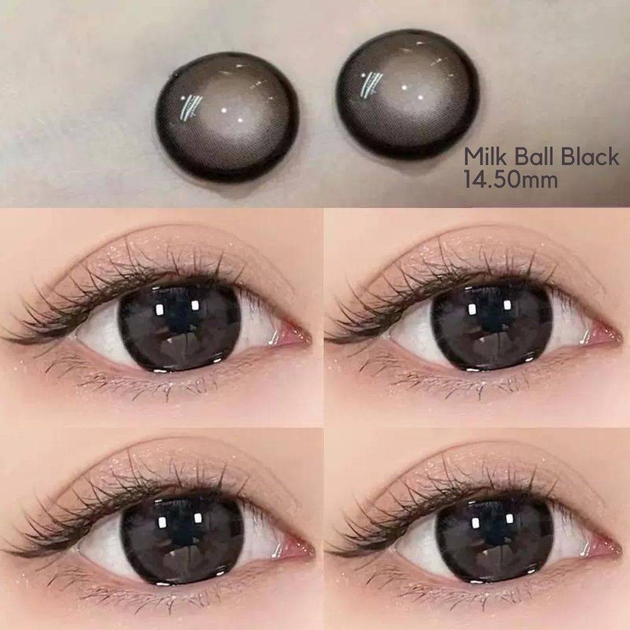 Линзы цветные без диоптрий чёрные Milk Ball Black + контейнер для ...