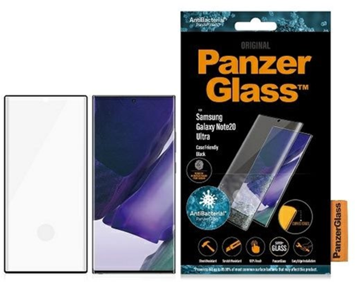 Захисне скло PanzerGlass Curved Super+ для Samsung Galaxy Note 20 Ultra SM-N985 антибактеріальне Чорне (5711724072376) - зображення 1