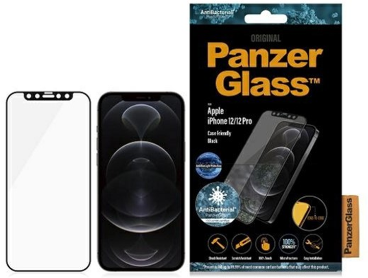 Захисне скло PanzerGlass E2E Anti-Bluelight для Apple iPhone 12 /12 Pro антибактеріальне Чорне (5711724027239) - зображення 1
