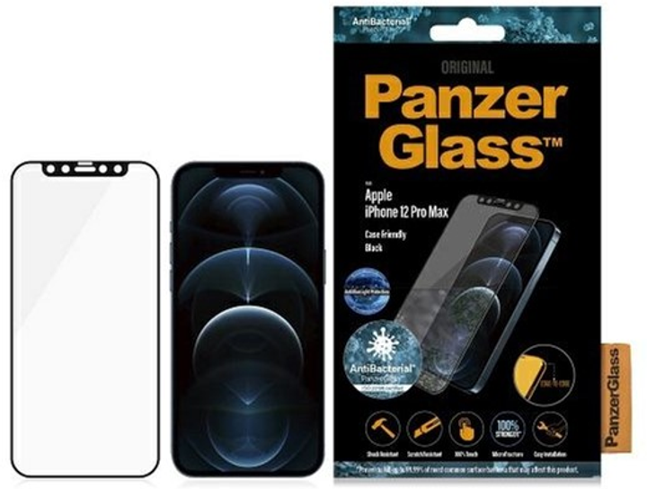 Захисне скло PanzerGlass E2E Anti-Bluelight для Apple iPhone 12 Pro Max 6.7" антибактеріальне Чорне (5711724027246) - зображення 1
