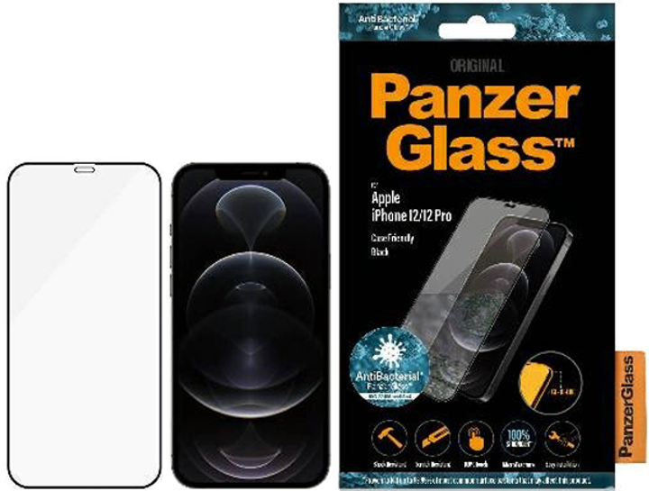 Szkło hartowane Panzer Glass Pro E2E Super+ Case Friendly AntiBacterial Microfracture do Apple iPhone 12/12 Pro Black (5711724827112) - obraz 1