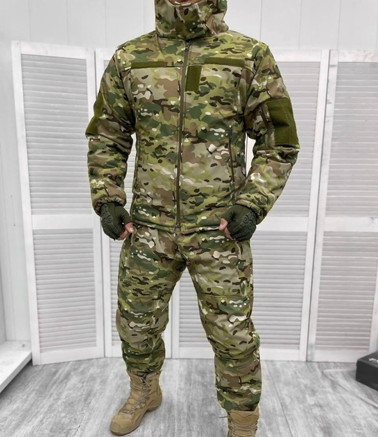 Армейский зимний водонепроницаемый костюм Softshell (куртка и штаны) на флисе и синтепоне (Камуфляж Мультикам) L - изображение 1