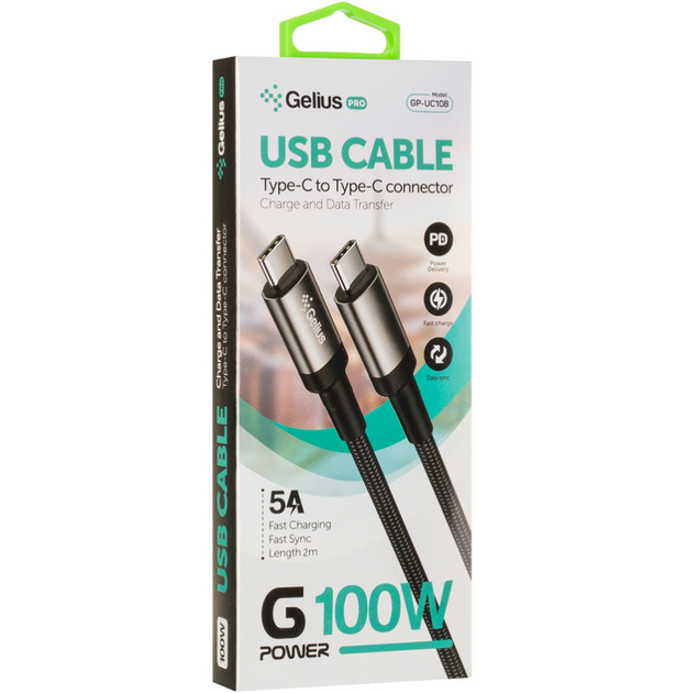 Кабель USB Gelius Pro G-Power GP-UC108 100W (2m) Type-C/Type-C Black - зображення 2