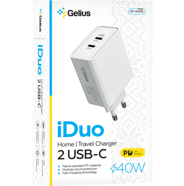 Сетевое зарядное устройство Gelius iDuo 40W GP-HC052 2 Type-C (2x20W) White - изображение 2