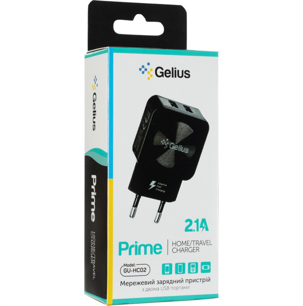 Сетевое зарядное устройство Gelius Ultra Prime GU-HC02 2USB 2.1A Black + Кабель Lightning - Фото 5 Сетевое зарядное устройство Gelius Ultra Prime GU-HC02 2USB 2.1A Black + Кабель Lightning - изображение 5