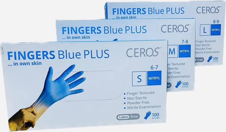 Нітрилові рукавички міцні 5 грам CEROS Fingers Blue PLUS розмір 100 шт/уп L - зображення 2