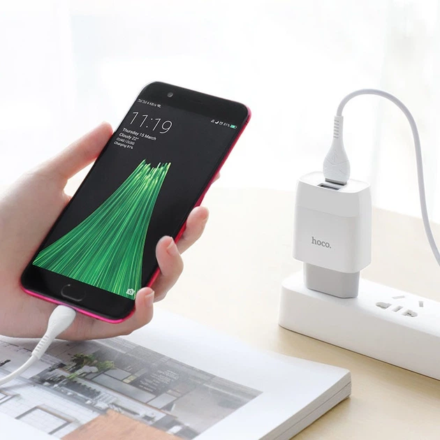 СЗУ Hoco C73A Glorious 2.4A (2USB-A) + кабель USB to MicroUSB Белый - изображение 5