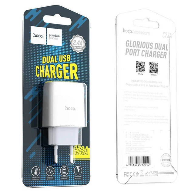 СЗУ Hoco C73A Glorious 2.4A (2USB-A) Белый - изображение 4