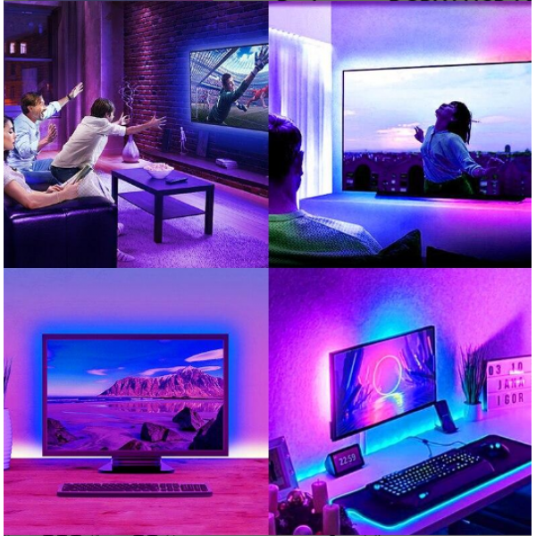 Светодиодная самоклеющаясяLED лента RGB 3528 с пультом и блоком питания 5 м для подсветки на потолок, кухню - изображение 2