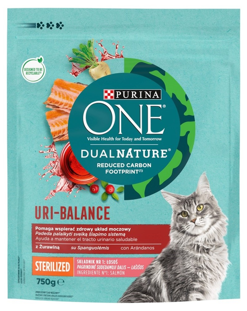 Sucha karma dla kotów wysterylizowanych Purina One Dual Nature Sterilcat z łososiem i żurawiną 750 g (7613038232393) - obraz 1