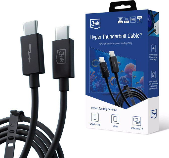 Kabel 3MK Hyper Thunderbolt Cable USB Type-C - USB Type-C 1 m czarny (5903108515139) - obraz 1