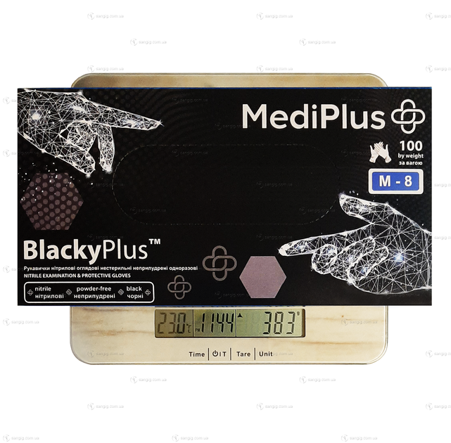 Нитриловые перчатки MediPlus, плотность 3.3 г. - черные BlackyPlus (100 шт) M (7-8) - изображение 2
